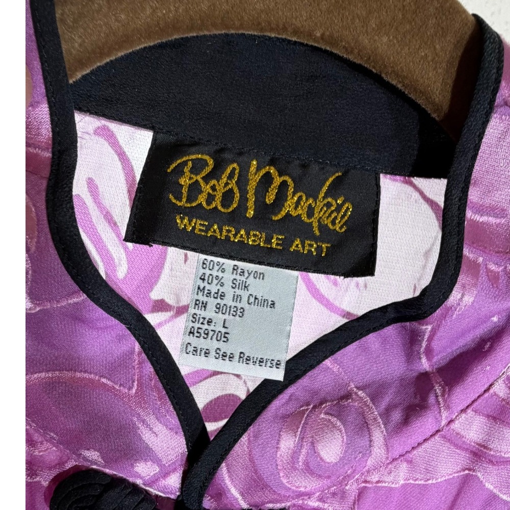 Bob Mackie Wearable Art Large Purple Silk Blend Floral Burnout Sheer Tunic - Picture 5 of 10